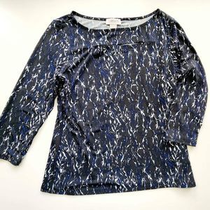 Carmen Marc Valvo Couture Women's Shirt Top Size Large Blue Neck Cutout Stretch